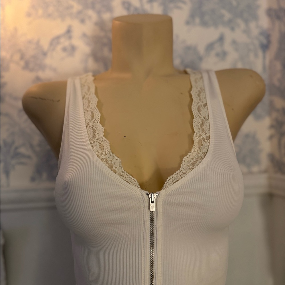Express Lace Trim Zip-Up Tank Top